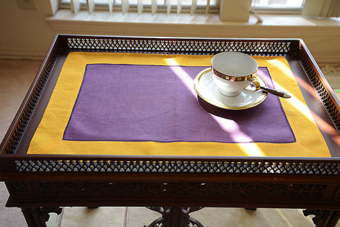 Multicolor Hemstitch Placemat 14"x20". Purple & Gold color - Click Image to Close